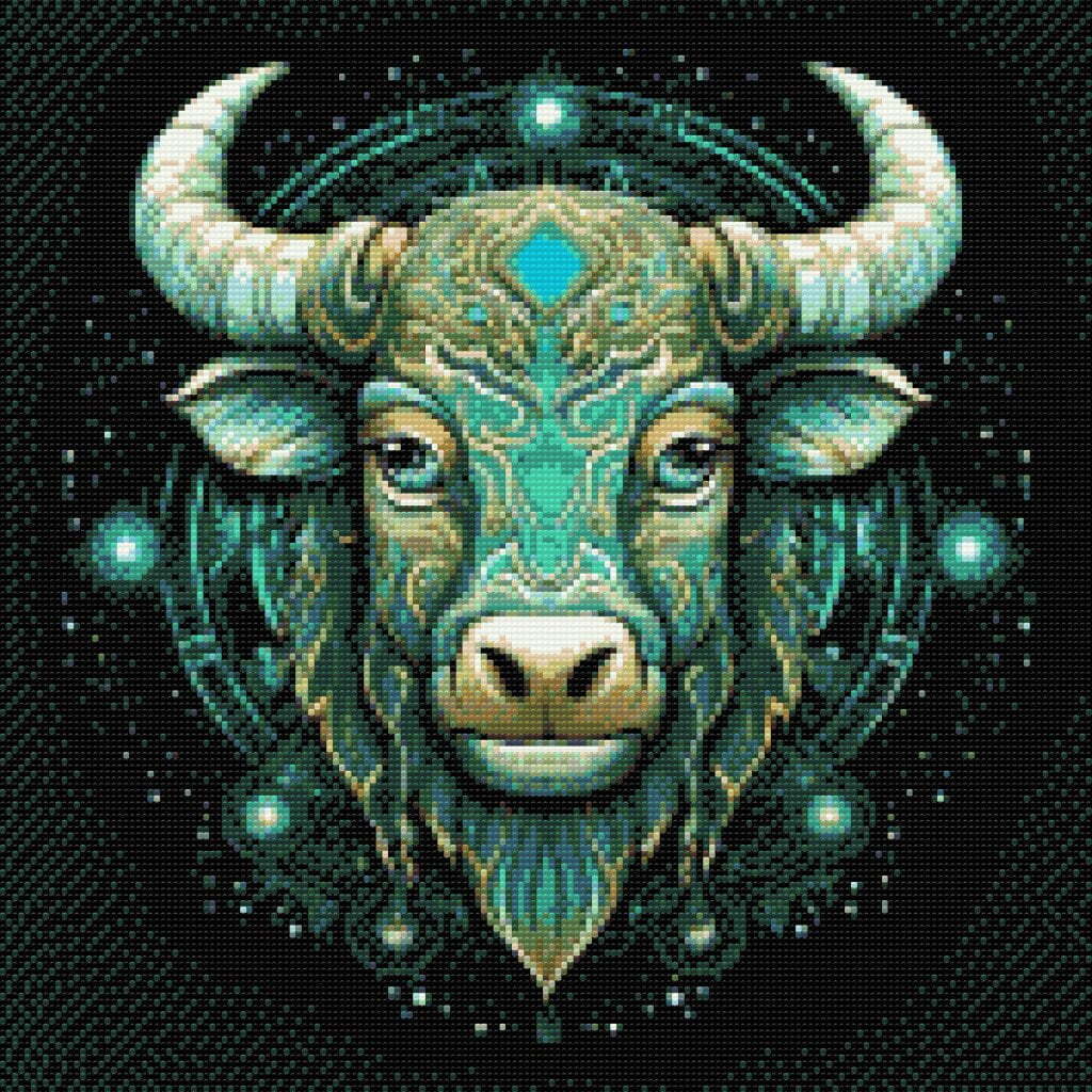 Stjernetegn tyren (C) - Premium - Runde sten - 80 x 80 cm - med-saml-selv-ramme - Lærred, sten, pen, bakke, gele, poser til stenene