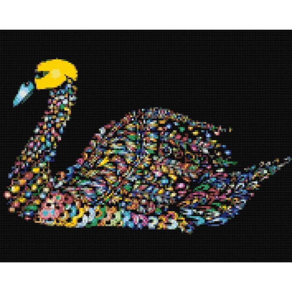 Svane Mandala - Premium - Runde sten - 80 x 60 cm - Lærred, sten, pen, bakke, gele, poser til stenene - med-saml-selv-ramme