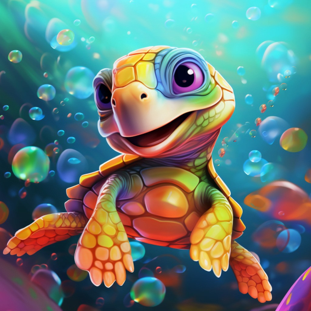 Farverig havskilpadde - Premium - Runde sten - 80 x 80 cm - med-saml-selv-ramme - Lærred, sten, pen, bakke, gele, poser til stenene