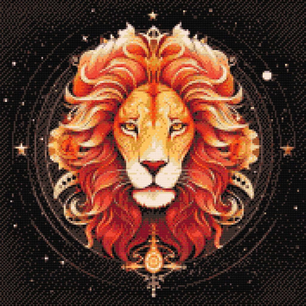 Stjernetegn løven (C) - Premium - Runde sten - 80 x 80 cm - med-saml-selv-ramme - Lærred, sten, pen, bakke, gele, poser til stenene