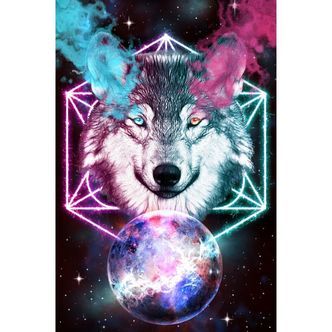 Ulv i rummet - Premium - Firkantede sten - 80 x 120 cm - Lærred, sten, pen, bakke, gele, poser til stenene - med-saml-selv-ramme