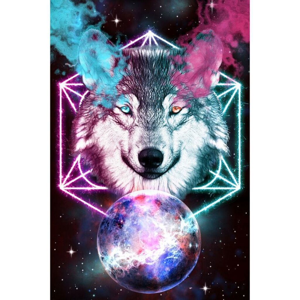 Ulv i rummet - Premium - Firkantede sten - 60 x 80 cm - Lærred, sten, pen, bakke, gele, poser til stenene - med-saml-selv-ramme