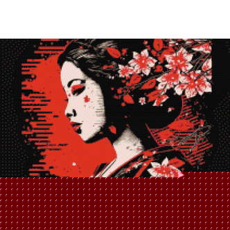 Geisha - Premium - Runde sten - 60 x 40 cm - Lærred, sten, pen, bakke, gele, poser til stenene - med-saml-selv-ramme