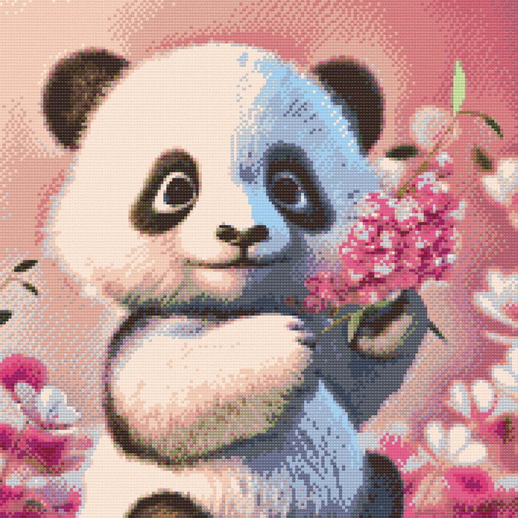 En sød panda - Premium - Runde sten - 80 x 80 cm - Uden ramme - Lærred, sten, pen, bakke, gele, poser til stenene