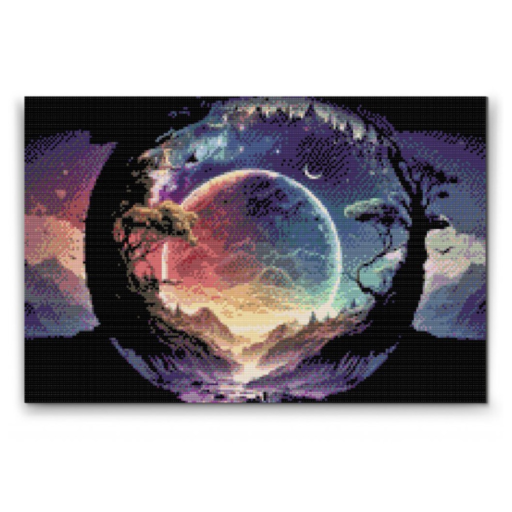 En magisk fuldmåne - Premium - Runde sten - 120 x 80 cm - Lærred, sten, pen, bakke, gele, poser til stenene - med-saml-selv-ramme