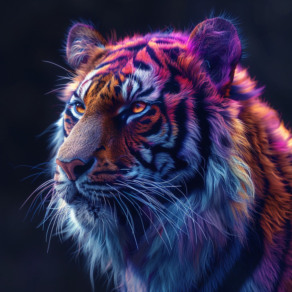 Farverig tiger - Premium - Firkantede sten - 80 x 80 cm - Med saml-selv-ramme - Lærred, sten, pen, bakke, gele, poser til stenene
