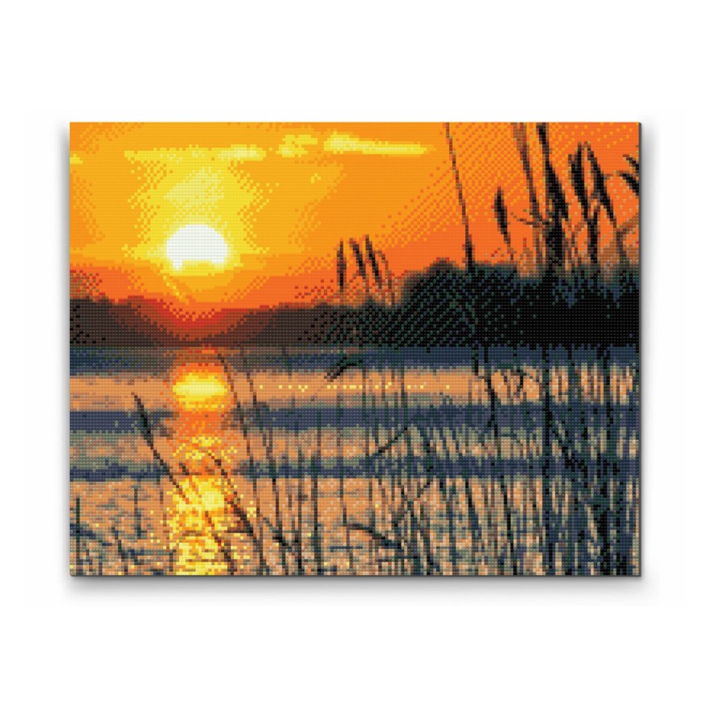 Solnedgang - Premium - Firkantede sten - 100 x 80 cm - Lærred, sten, pen, bakke, gele, poser til stenene - Med saml-selv-ramme
