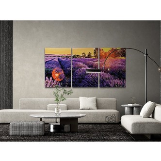 Lavendel blomstereng i 3 dele - Premium - Runde sten - 3 x 80x120 cm - Uden ramme