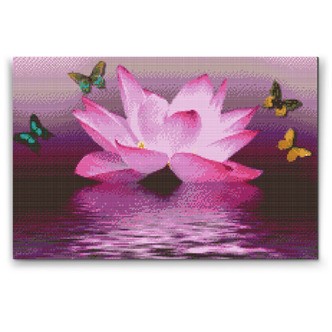 Lotus og sommerfugle - Premium - Firkantede sten - 60 x 40 cm - Lærred, sten, pen, bakke, gele, poser til stenene - Uden ramme