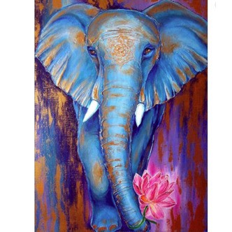 Blå elefant - Firkantede sten - 45 x 60 cm - Lærred, sten, pen, bakke, gele