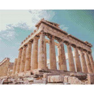 Akropolis i Athen - Premium - Firkantede sten - 100 x 80 cm - Lærred, sten, pen, bakke, gele, poser til stenene - Med saml-selv-ramme