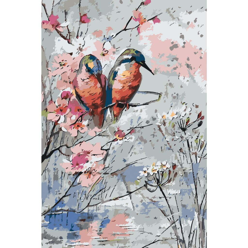 Fugle på en kvist - Paint by Numbers Premium - 40 x 60 cm - Med saml-selv-ramme