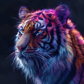 Farverig tiger - Premium - Firkantede sten - 50 x 50 cm - Med saml-selv-ramme - Lærred, sten, pen, bakke, gele, poser til stenene