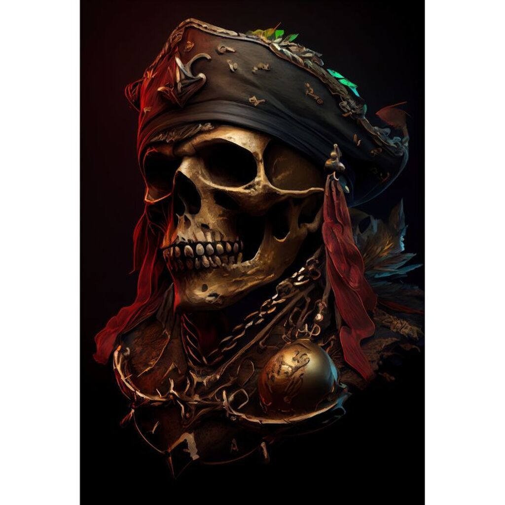 Pirat-kranium - Premium - Firkantede sten - 80 x 120 cm - Lærred, sten, pen, bakke, gele, poser til stenene - Uden ramme