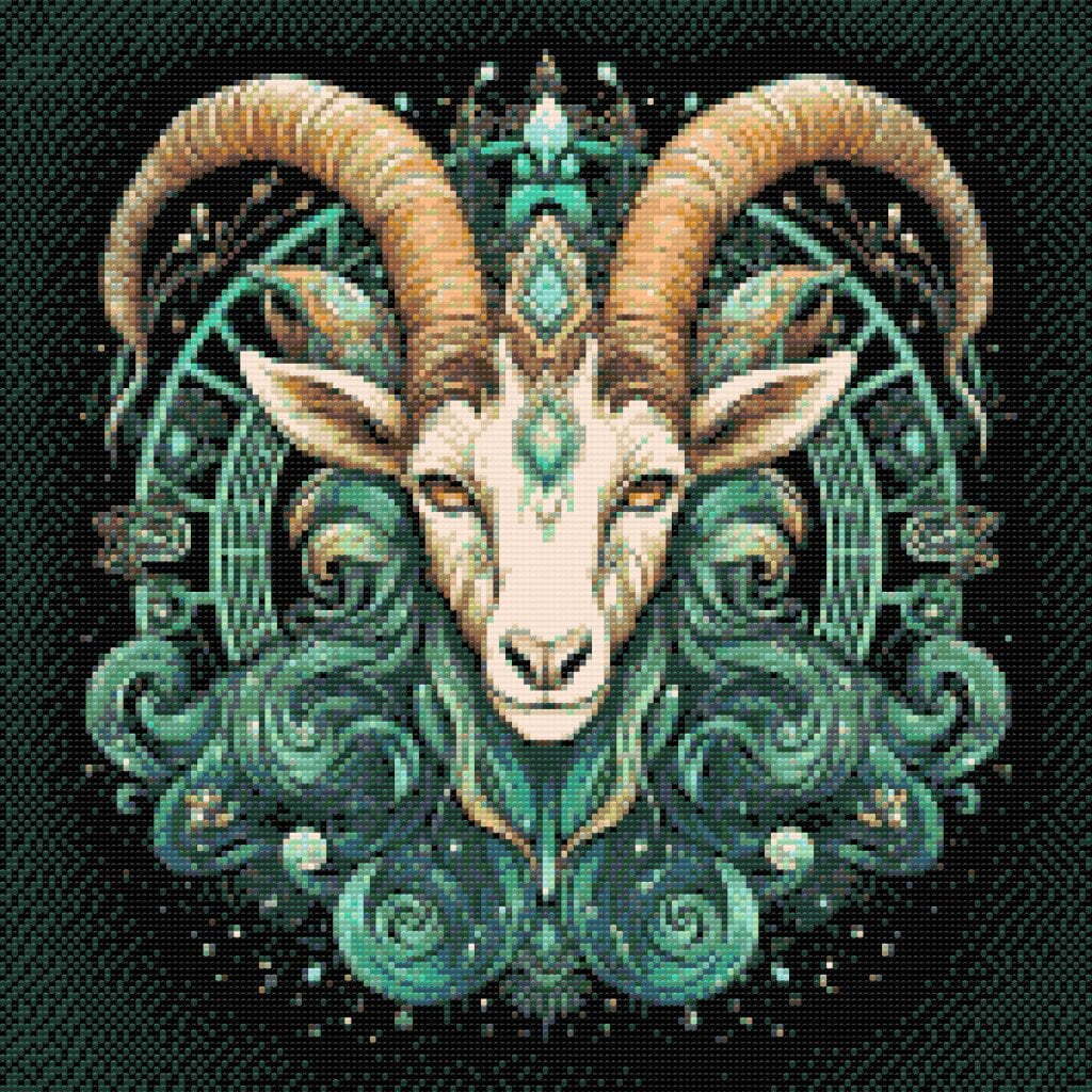 Stjernetegn stenbukken (C) - Premium - Runde sten - 50 x 50 cm - med-saml-selv-ramme - Lærred, sten, pen, bakke, gele, poser til stenene