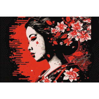 Geisha - Premium - Firkantede sten - 80 x 60 cm - Lærred, sten, pen, bakke, gele, poser til stenene - Med saml-selv-ramme