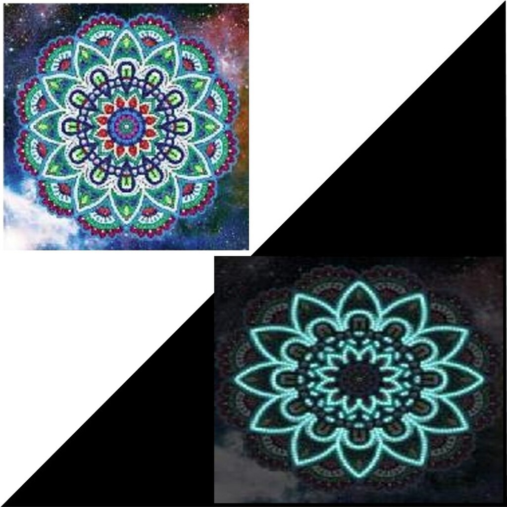 Mandala 1 med selvlysende diamanter