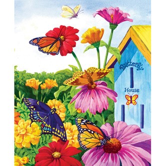 Blomsterpragt og sommerfuglehus - Firkantede sten - 50 x 60 cm - Lærred, sten, pen, bakke, gele, poser til stenene