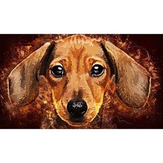 Dachshund - Premium - Firkantede sten - 80 x 60 cm - Lærred, sten, pen, bakke, gele, poser til stenene - Med saml-selv-ramme