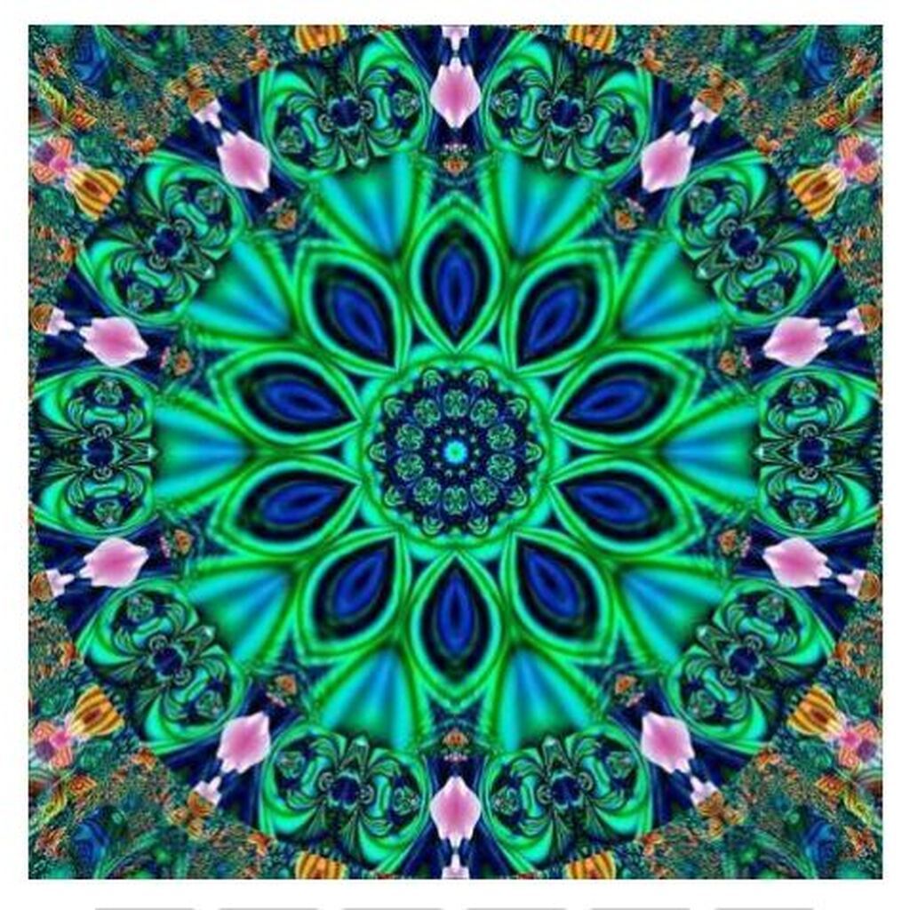 Mandala 5 - Firkantede sten - 40 x 40 cm - Lærred, sten, pen, bakke, gele