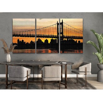 Sunset in the city - Runde sten - 3 x 40x60 cm - Med ramme - Lærred, sten, pen, bakke, gele, poser til stenene