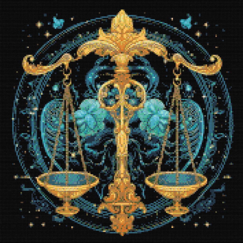 Stjernetegn vægten (C) - Premium - Runde sten - 50 x 50 cm - med-saml-selv-ramme - Lærred, sten, pen, bakke, gele, poser til stenene