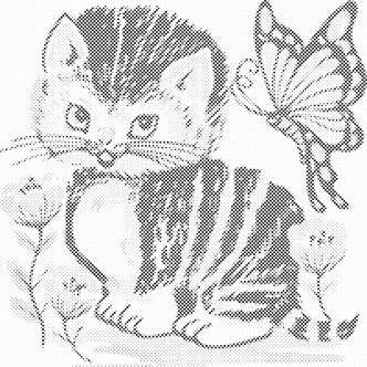 Mal med Prikker - Kat og sommerfugl - Uden ramme - 50 x 50 cm