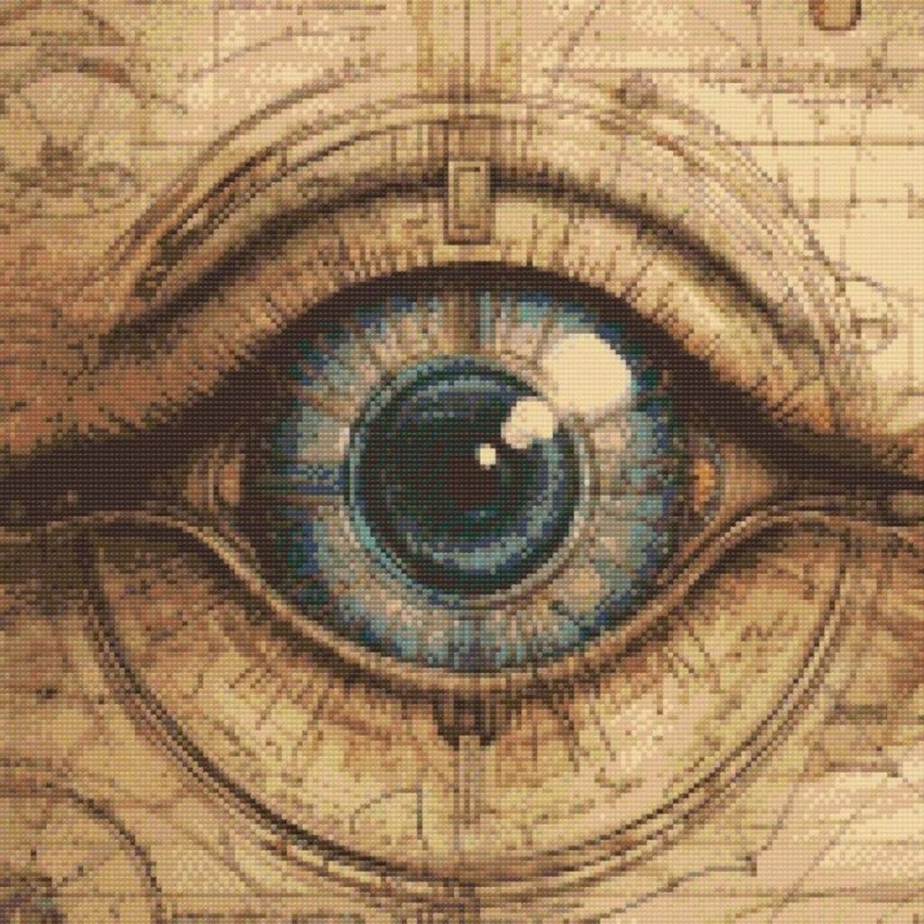 Pergament øje - Firkantede sten - 80 x 80 cm - med-saml-selv-ramme - Lærred, sten, pen, bakke, gele, poser til stenene