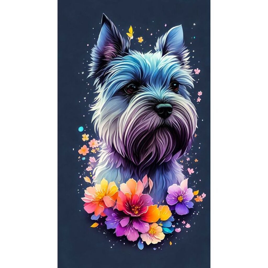 Hund med farver 4 - Runde sten - 40 x 70 cm - Lærred, sten, pen, bakke, gele