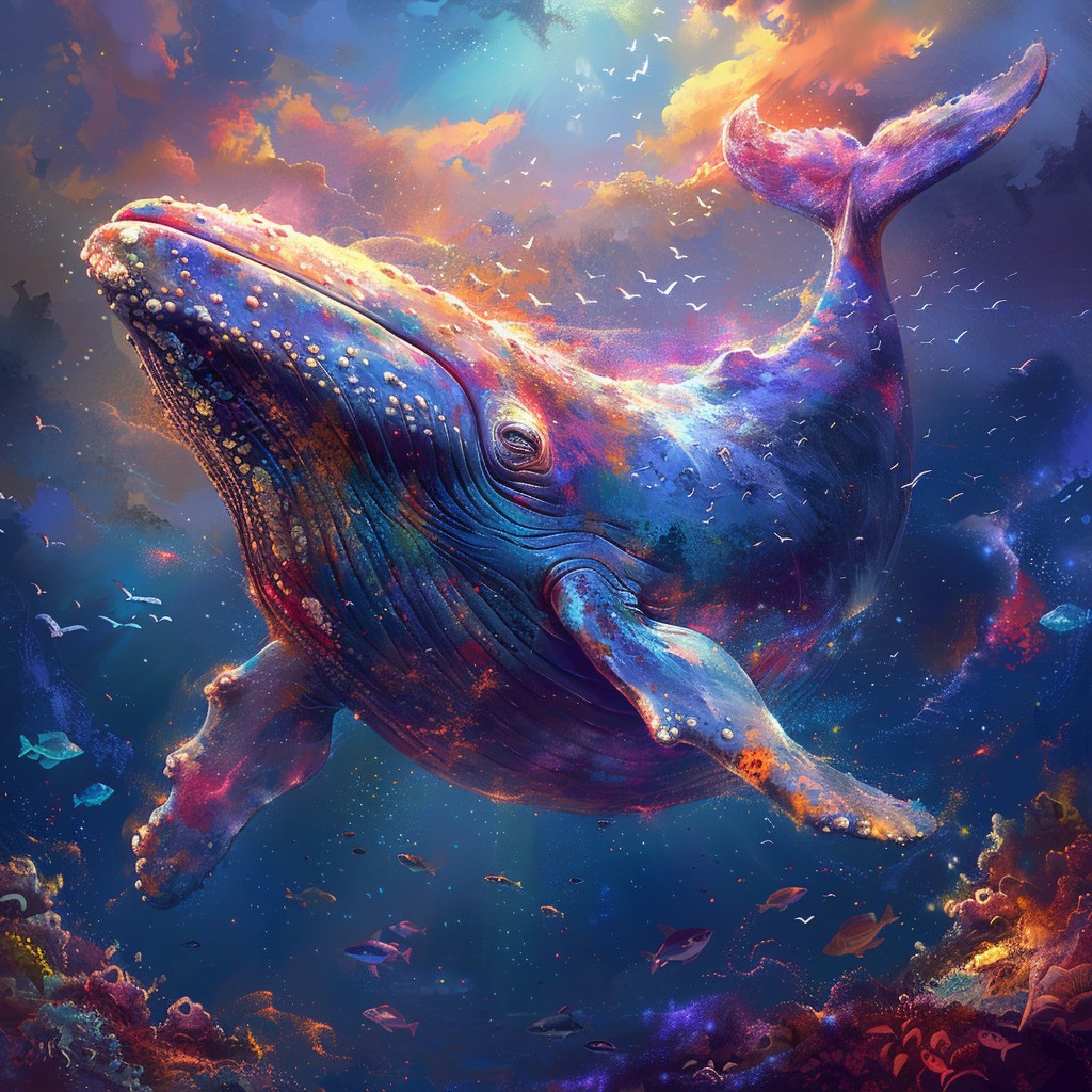 Farverig hval - Premium - Runde sten - 50 x 50 cm - med-saml-selv-ramme - Lærred, sten, pen, bakke, gele, poser til stenene