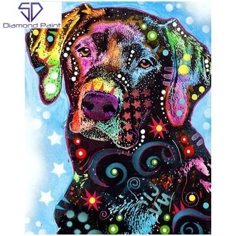 Labrador i mange farver - Runde sten - 40 x 50 cm - Lærred, sten, pen, bakke, gele