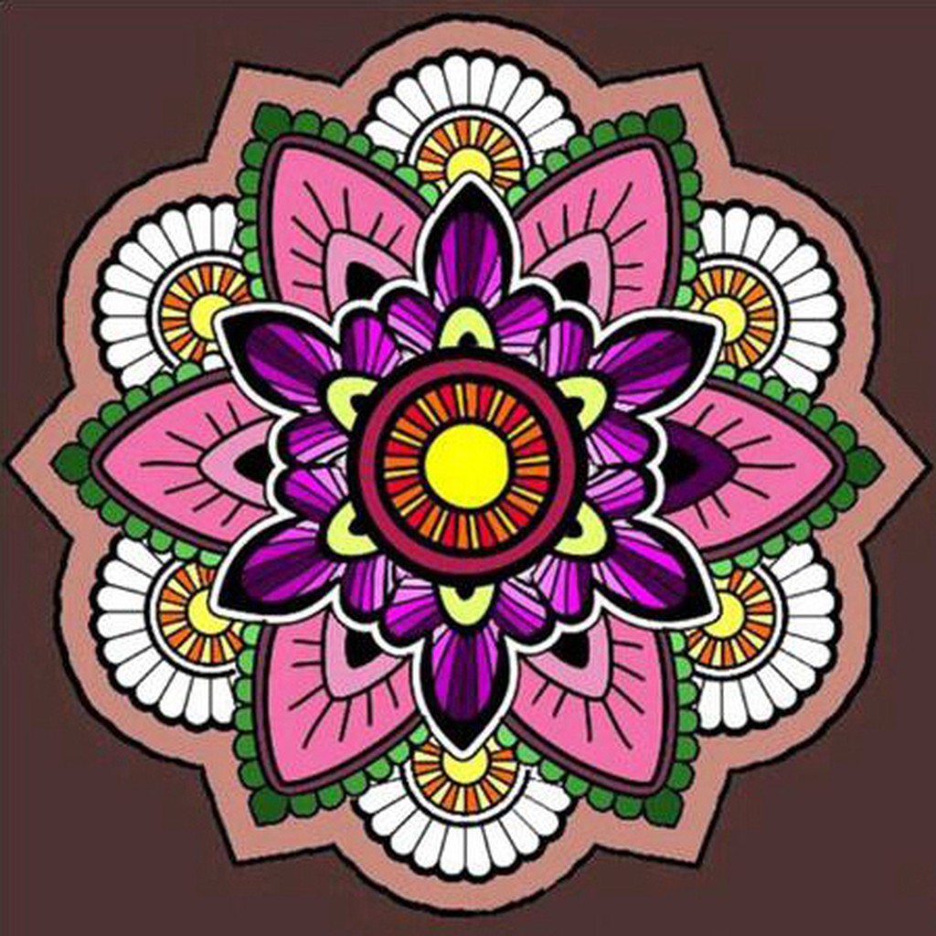 Mandala 13 - Firkantede sten - 40 x 40 cm - Lærred, sten, pen, bakke, gele