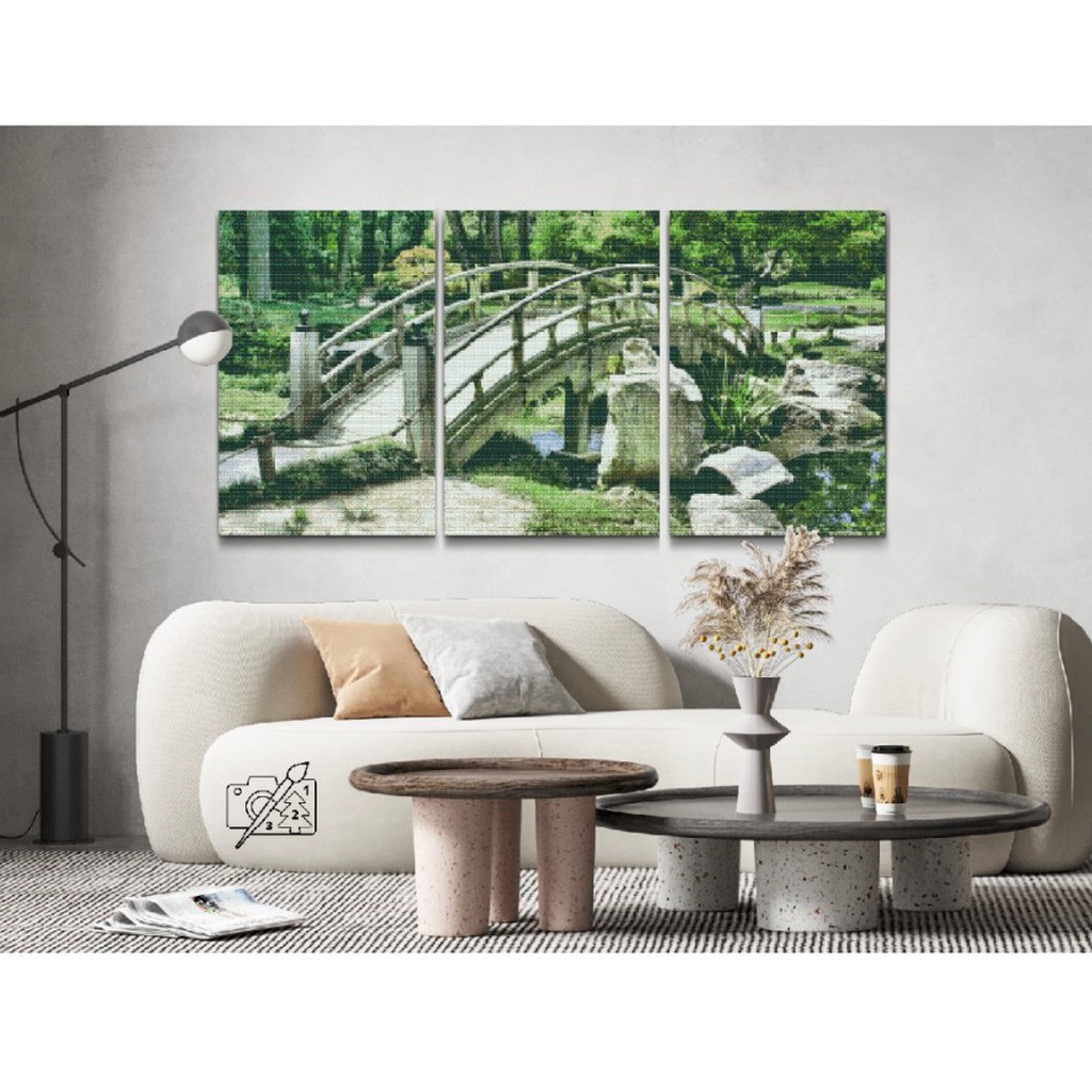 Japansk have i 3 dele - Premium - Firkantede sten - 3 x 60x80 cm - med-saml-selv-ramme