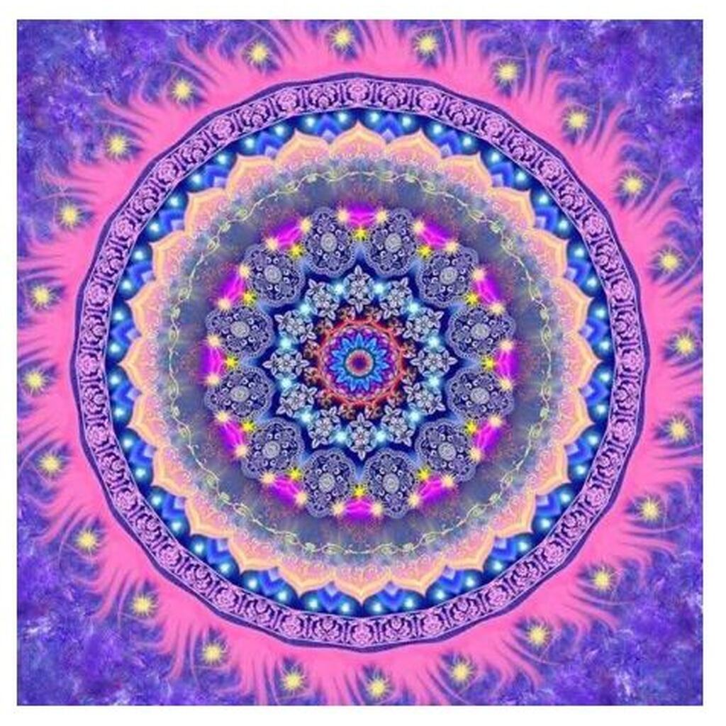 Mandala 7 - Firkantede sten - 40 x 40 cm - Lærred, sten, pen, bakke, gele