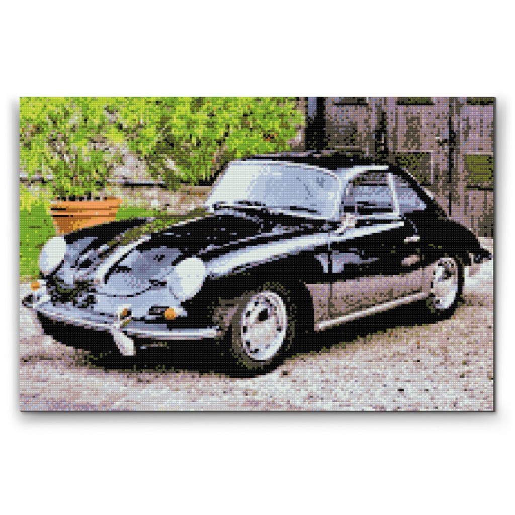 Gammel porsche - Premium - Runde sten - 120 x 80 cm - Lærred, sten, pen, bakke, gele, poser til stenene - Med saml-selv-ramme