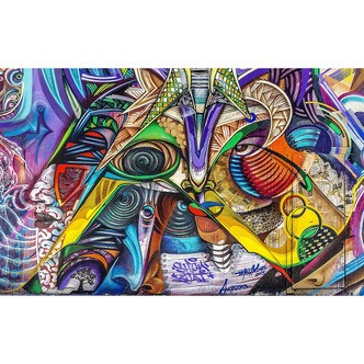 Graffiti - Firkantede sten - 80 x 50 cm - Lærred, sten, pen, bakke, gele