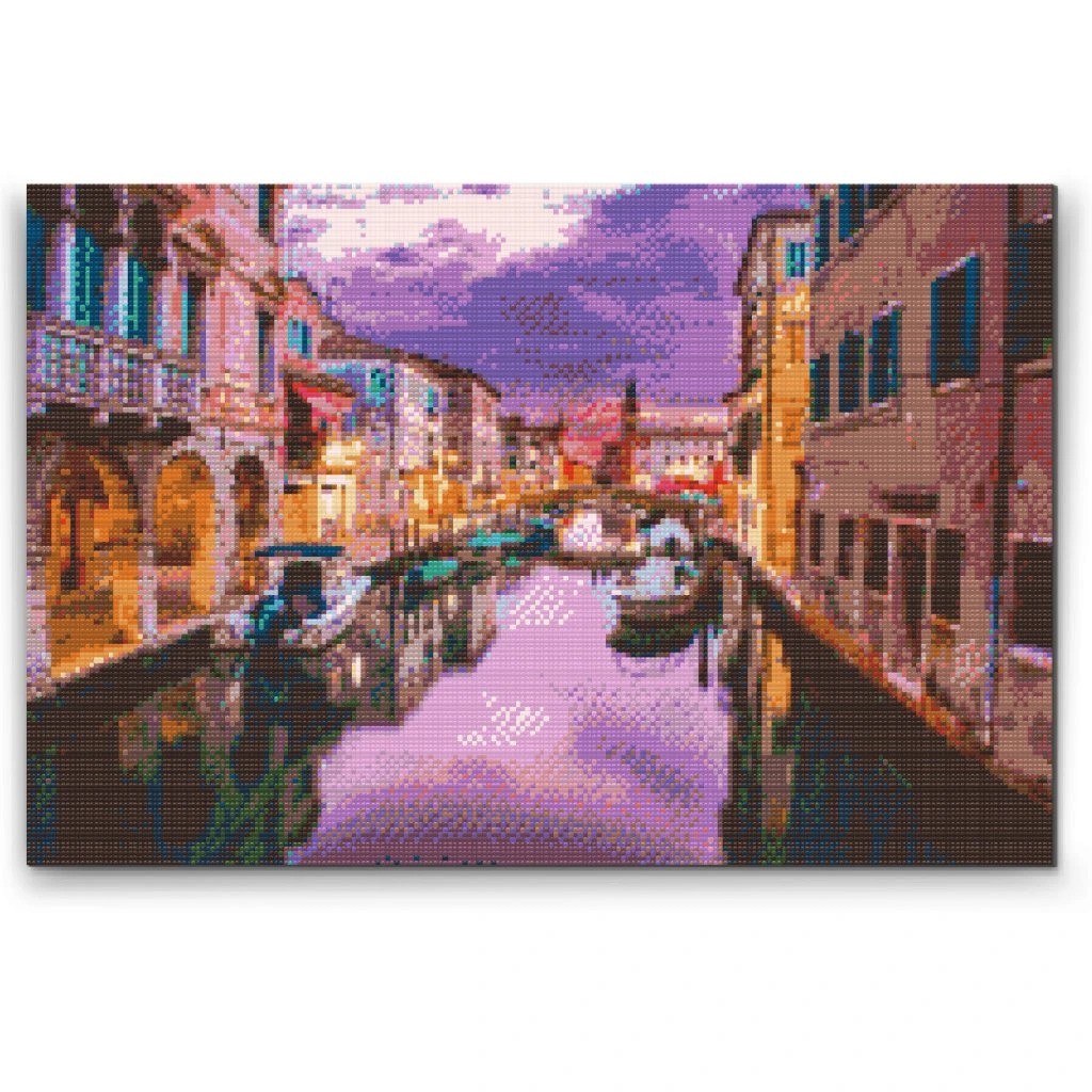 Sejlads i Venedig - Premium - Firkantede sten - 120 x 80 cm - Lærred, sten, pen, bakke, gele, poser til stenene - Med saml-selv-ramme