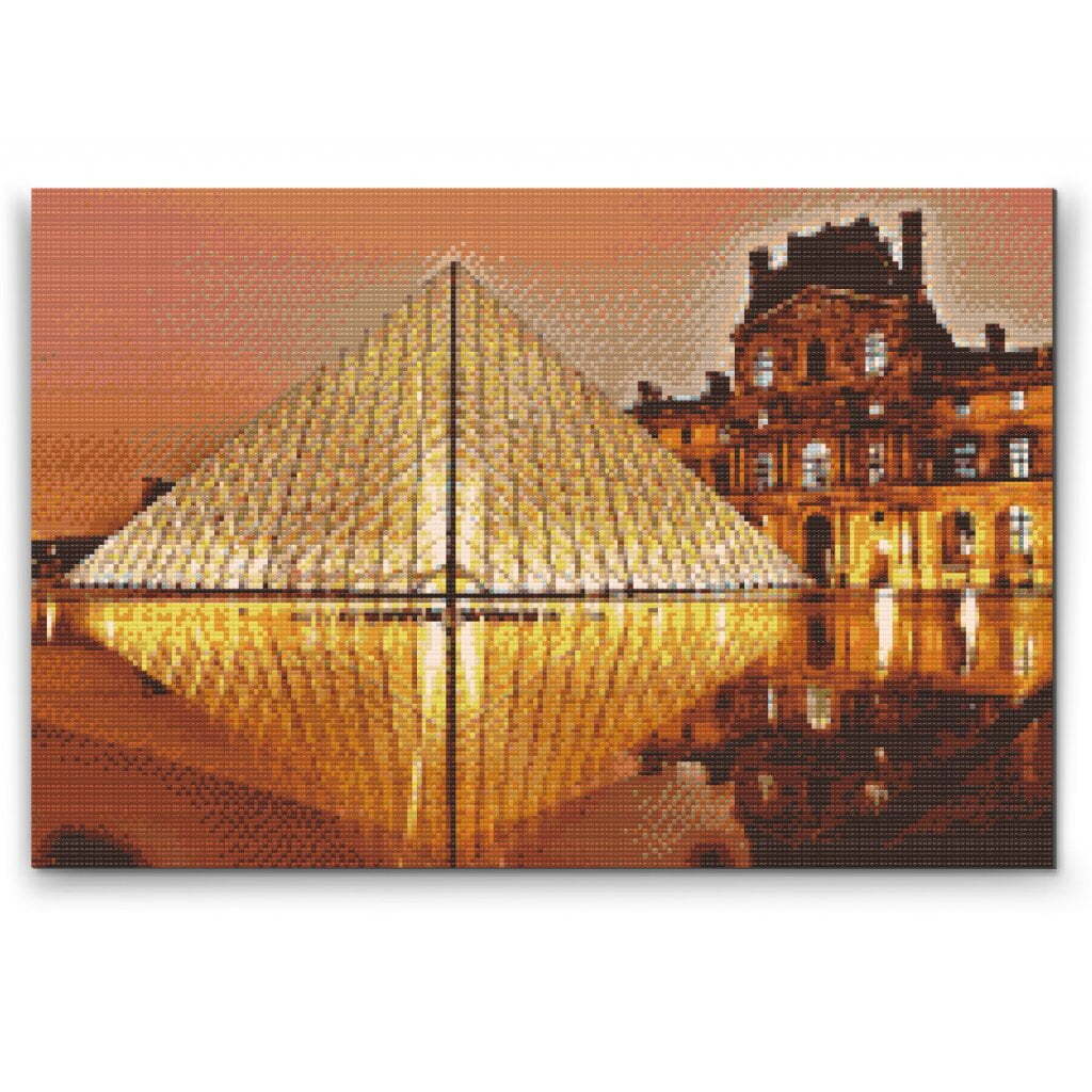 Louvre Museum - Premium - Firkantede sten - 120 x 80 cm - Lærred, sten, pen, bakke, gele, poser til stenene - med-saml-selv-ramme