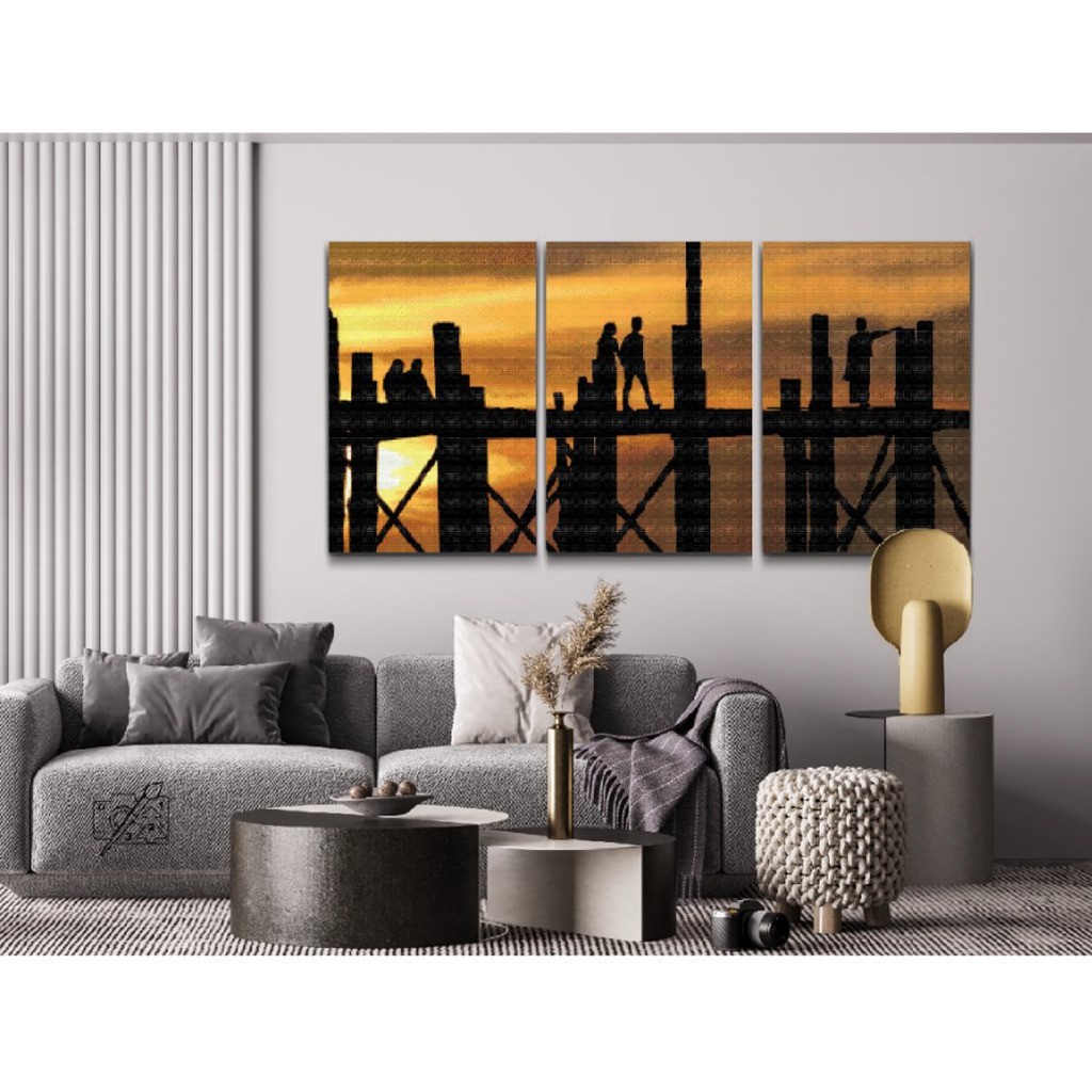 Kærlighedsbro i 3 dele - Premium - Firkantede sten - 3 x 40x60 cm - med-saml-selv-ramme