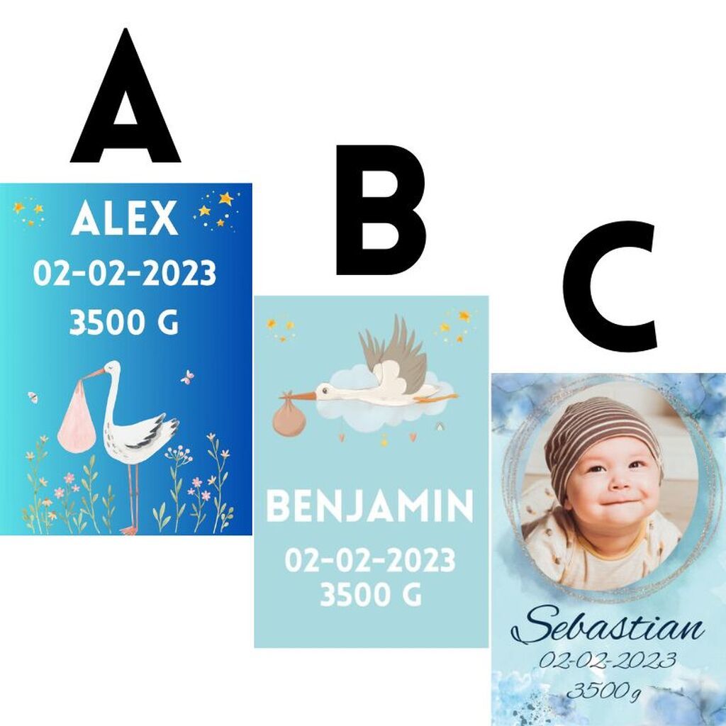 Dåb eller fødsel - billede i diamond paint til dreng (skræddersyet) - Premium - 30 x 40 cm - med-saml-selv-ramme