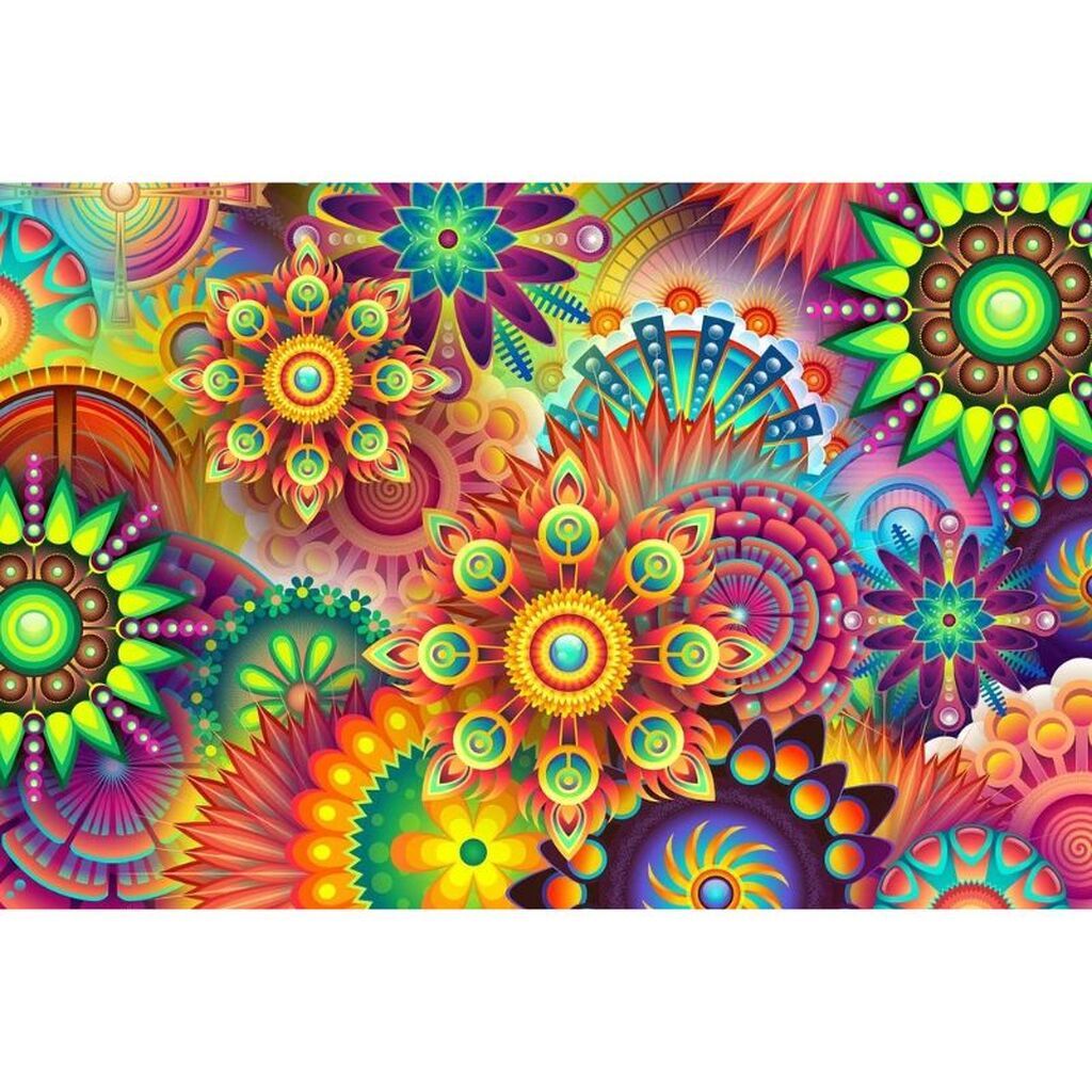 Stor mandala - Premium - Firkantede sten - 60 x 40 cm - Lærred, sten, pen, bakke, gele, poser til stenene - Med saml-selv-ramme