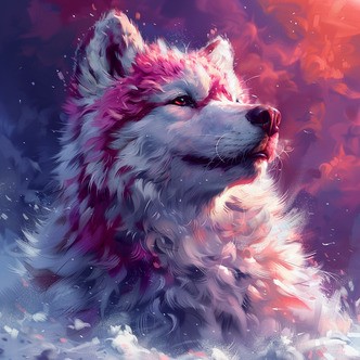 Farverig ulv - Premium - Runde sten - 50 x 50 cm - med-saml-selv-ramme - Lærred, sten, pen, bakke, gele, poser til stenene