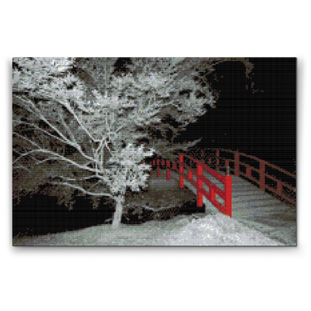 Rød bro - Premium - Firkantede sten - 120 x 80 cm - Lærred, sten, pen, bakke, gele, poser til stenene - Uden ramme