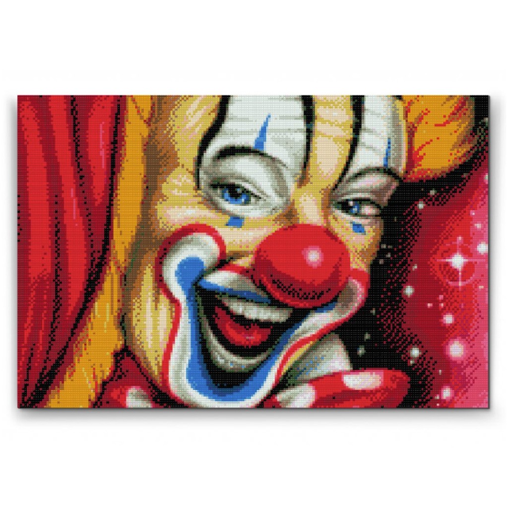 Glad klovn - Premium - Firkantede sten - 120 x 80 cm - Lærred, sten, pen, bakke, gele, poser til stenene - Med saml-selv-ramme