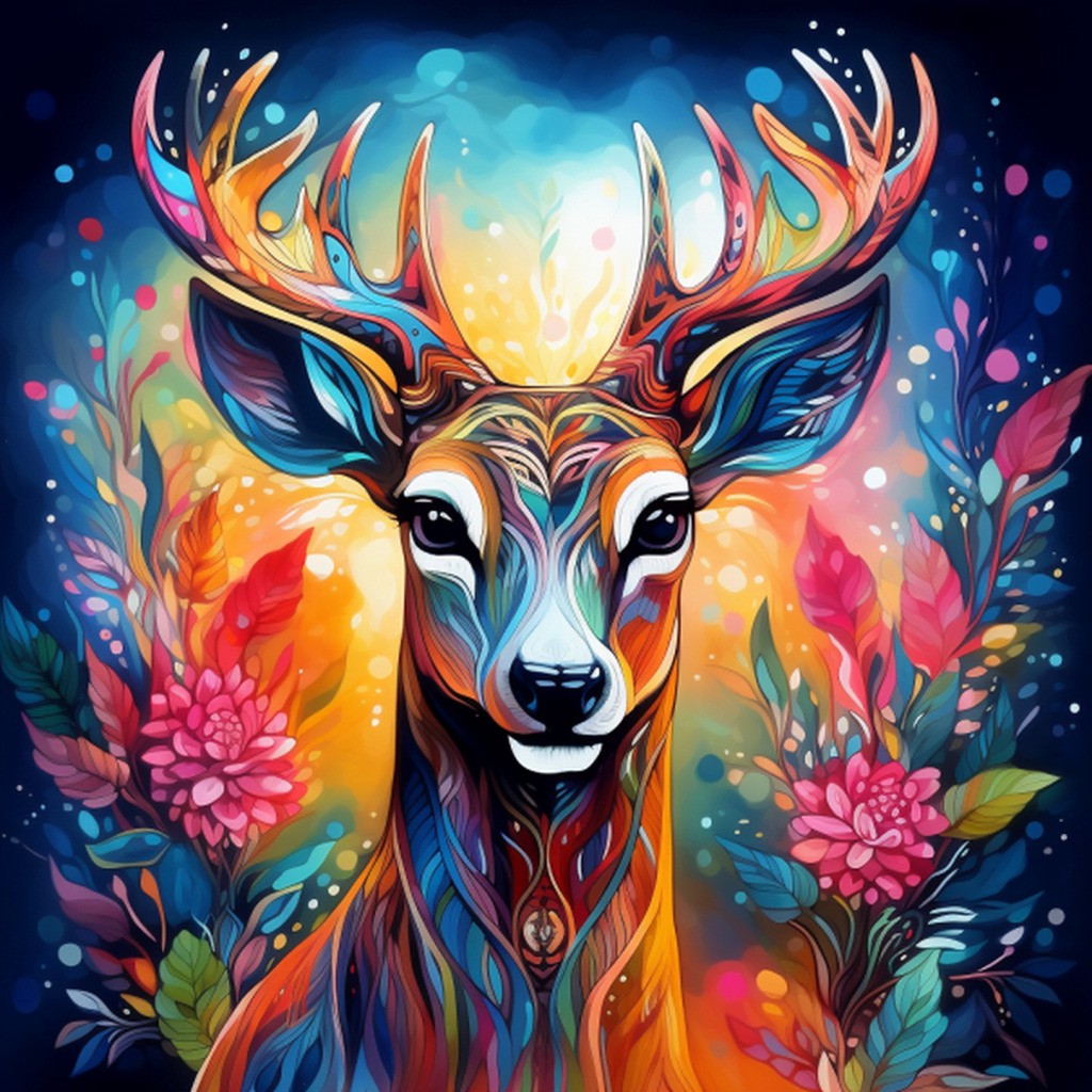 Farverigt rådyr - Premium - Firkantede sten - 50 x 50 cm - med-saml-selv-ramme - Lærred, sten, pen, bakke, gele, poser til stenene