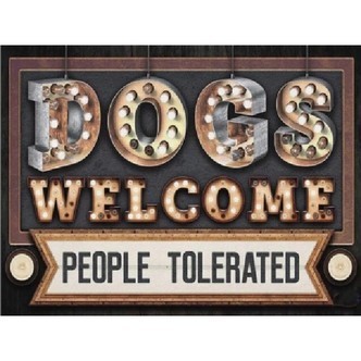 Dogs welcome, people tolerated - Runde sten - 60 x 45 cm - Lærred, sten, pen, bakke, gele