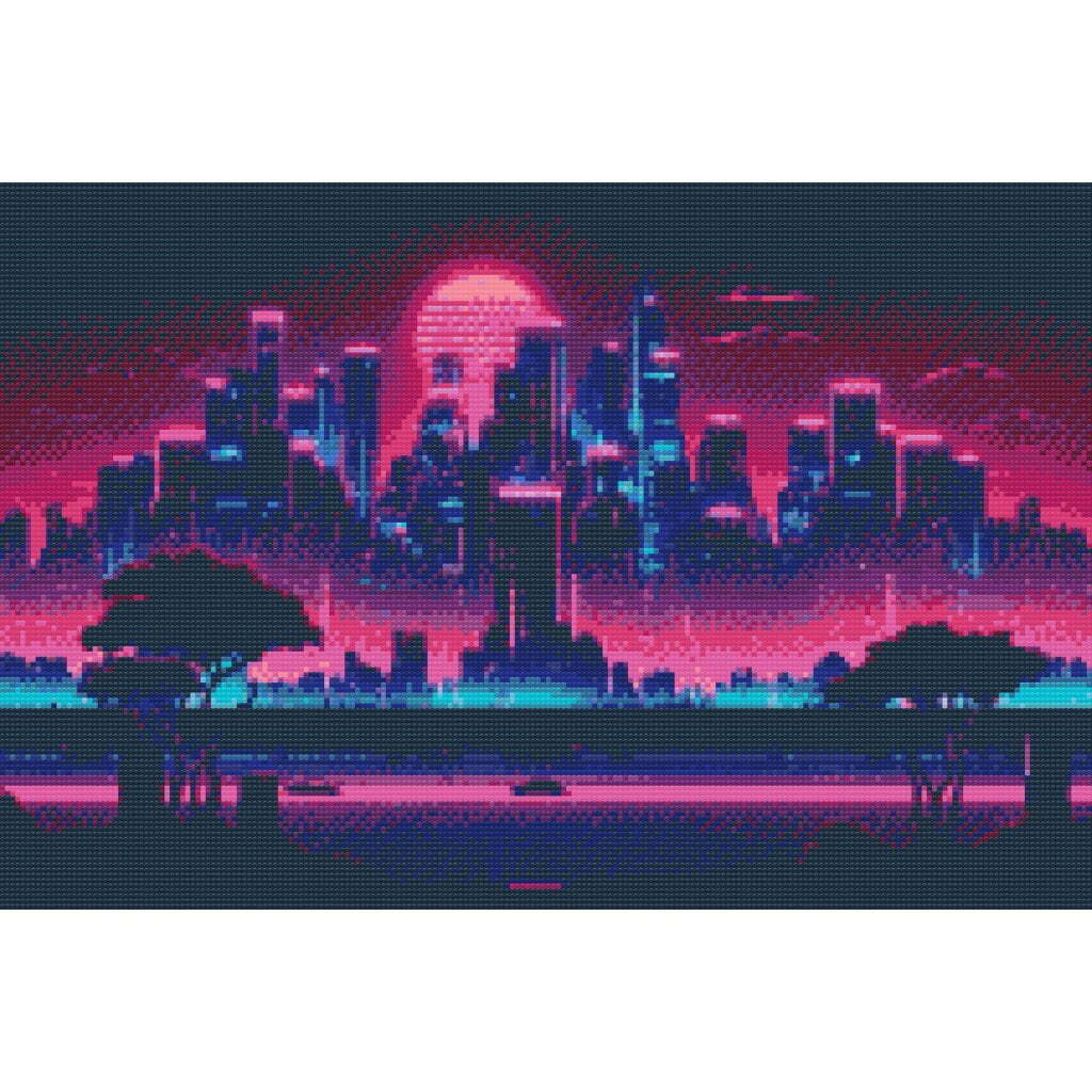 Natbyen - Premium - Runde sten - 80 x 60 cm - Lærred, sten, pen, bakke, gele, poser til stenene - med-saml-selv-ramme