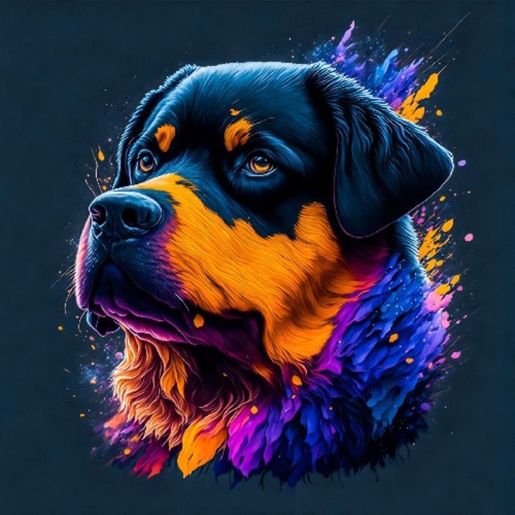 Hund med farver 2 - Firkantede sten - 50 x 50 cm - Lærred, sten, pen, bakke, gele