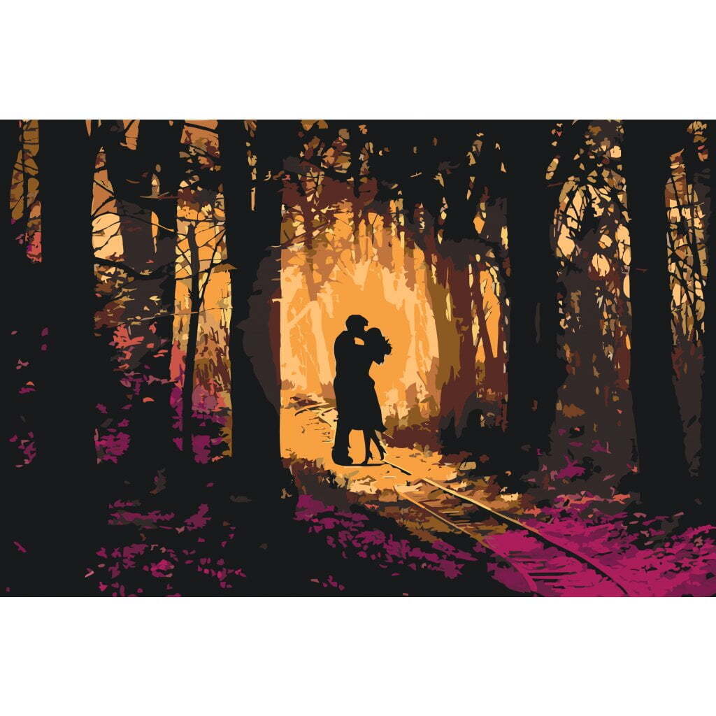 Forelsket par i skoven - Paint by Numbers Premium - 120 x 80 cm - Med saml-selv-ramme