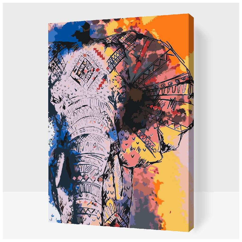 Afrikansk elefant - Paint by Numbers Premium - 60 x 80 cm - Med saml-selv-ramme
